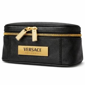 Versace Black Cosmetic Makeup Case Gold Zip Travel Organizer NEW